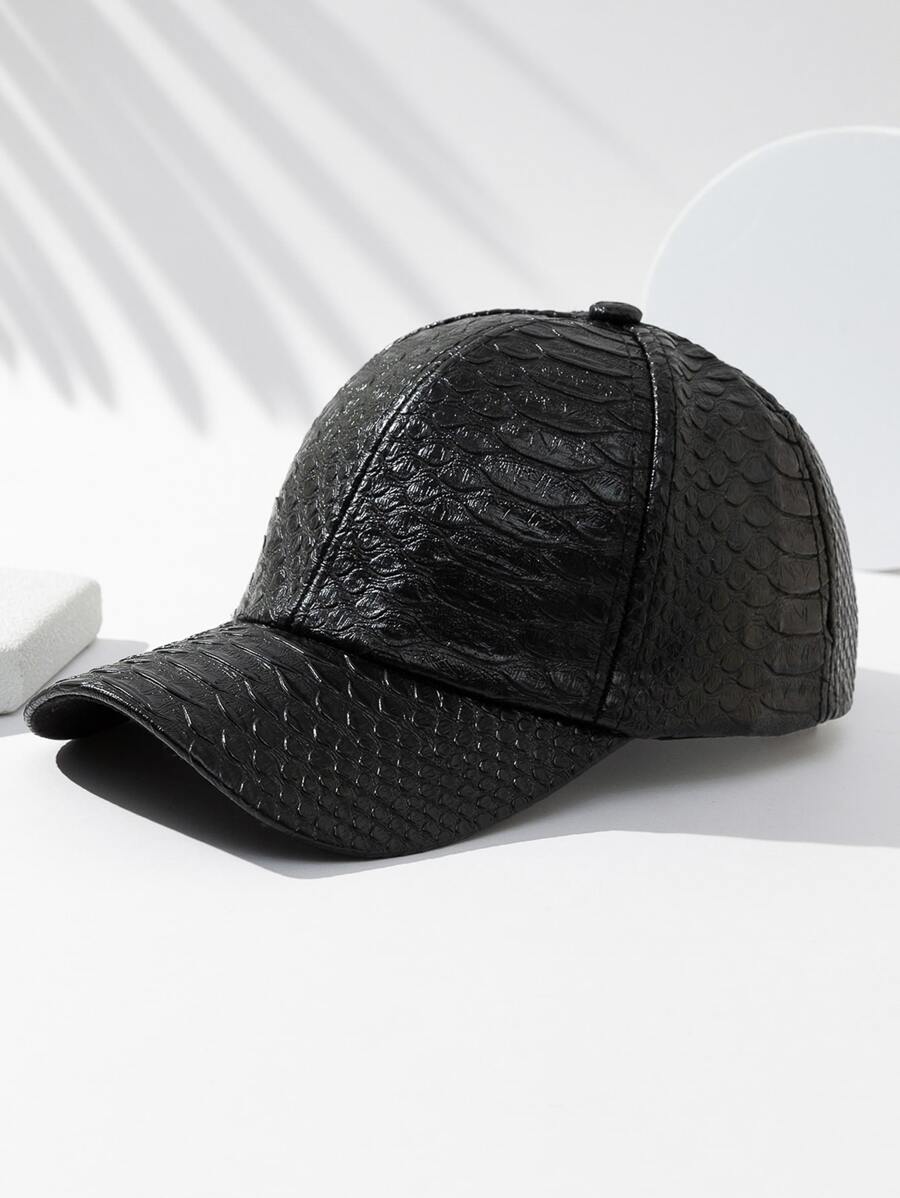 Men Snakeskin Embossed Baseball Cap - Black - View 1