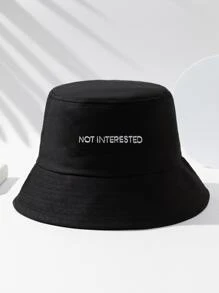 Sombrero de pescador bordado con eslogan para hombre - Negro - Ver 1