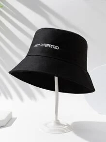 Sombrero de pescador bordado con eslogan para hombre - Negro - Ver 2