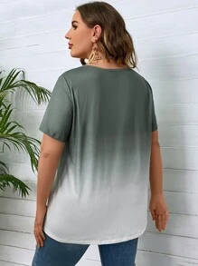 SHEIN LUNE Camiseta de ombré de cuello V - Gris - Ver 2