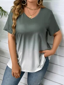SHEIN LUNE Camiseta de ombré de cuello V - Gris - Ver 3