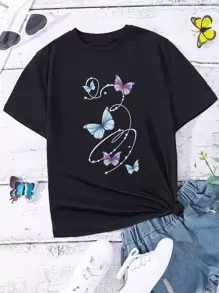 Chicas Camiseta con estampado de mariposa - Negro - Ver 1