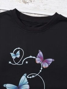 Chicas Camiseta con estampado de mariposa - Negro - Ver 3
