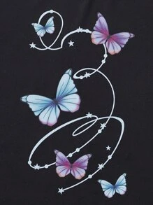 Chicas Camiseta con estampado de mariposa - Negro - Ver 4