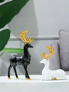 2入组樹脂裝飾物件幾何鹿設計家居裝飾工藝品 - 彩色 - 查看 2