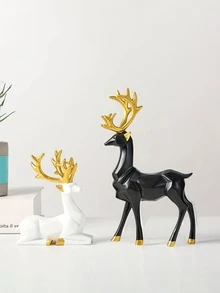 2入组樹脂裝飾物件幾何鹿設計家居裝飾工藝品 - 彩色 - 查看 3