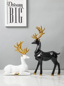 2入组樹脂裝飾物件幾何鹿設計家居裝飾工藝品 - 彩色 - 查看 4