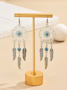 2pcs/set Hollow Out Feather Drop Earrings - Multicolor - View 2