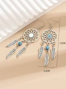 2pcs/set Hollow Out Feather Drop Earrings - Multicolor - View 5