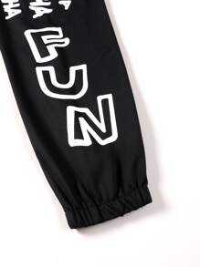 Flirla Plus Slogan Graphic Joggers - Black - View 3