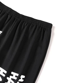 Flirla Plus Slogan Graphic Joggers - Black - View 4
