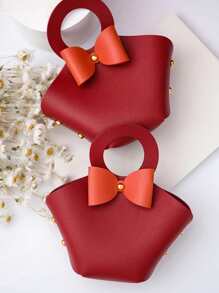 1入組紅色禮品盒極簡主義蝴蝶結裝飾禮品包裝盒適合派對 - 酒紅色 - 查看 5