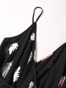 SHEIN Clasi 大碼圖案印花腰帶吊帶連體短褲 - 黑色 - 查看 3