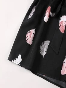 SHEIN Clasi 大碼圖案印花腰帶吊帶連體短褲 - 黑色 - 查看 4