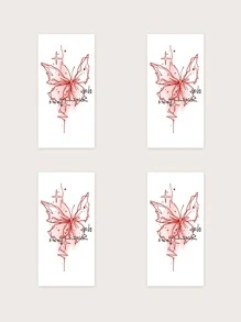 4 hojas Pegatina tatuaje con estampado de mariposa y letra - Multicolor - Ver 4