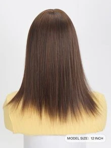 Peluca sintética reemplazo de bloque recto color marrón claro con flequillo para aumentar la cantidad de cabello en la parte superior de la cabeza y cubrir las canas