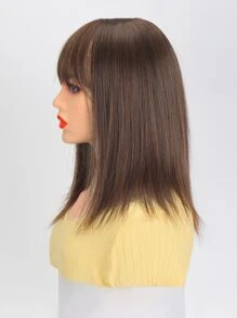 Peluca sintética reemplazo de bloque recto color marrón claro con flequillo para aumentar la cantidad de cabello en la parte superior de la cabeza y cubrir las canas