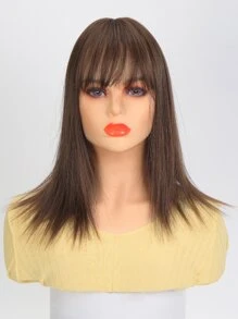 Peluca sintética reemplazo de bloque recto color marrón claro con flequillo para aumentar la cantidad de cabello en la parte superior de la cabeza y cubrir las canas