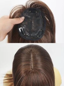 Peluca sintética reemplazo de bloque recto color marrón claro con flequillo para aumentar la cantidad de cabello en la parte superior de la cabeza y cubrir las canas