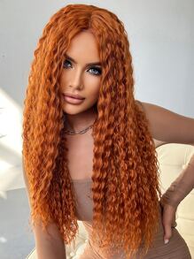 橘色中長捲髮t型蕾絲化纖髮日常度假度假+進口絲13*6*1 - 橘色 - 查看 2