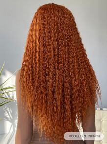 橘色中長捲髮t型蕾絲化纖髮日常度假度假+進口絲13*6*1 - 橘色 - 查看 3