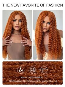 橘色中長捲髮t型蕾絲化纖髮日常度假度假+進口絲13*6*1 - 橘色 - 查看 7