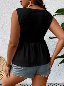 SHEIN LUNE Plus Contrast Lace Peplum Tank Top - Black - View 2