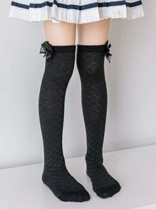 Toddler Girls Bow Decor Over The Knee Socks - Black - View 1