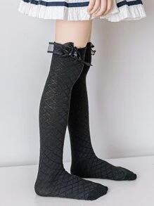 Toddler Girls Bow Decor Over The Knee Socks - Black - View 2