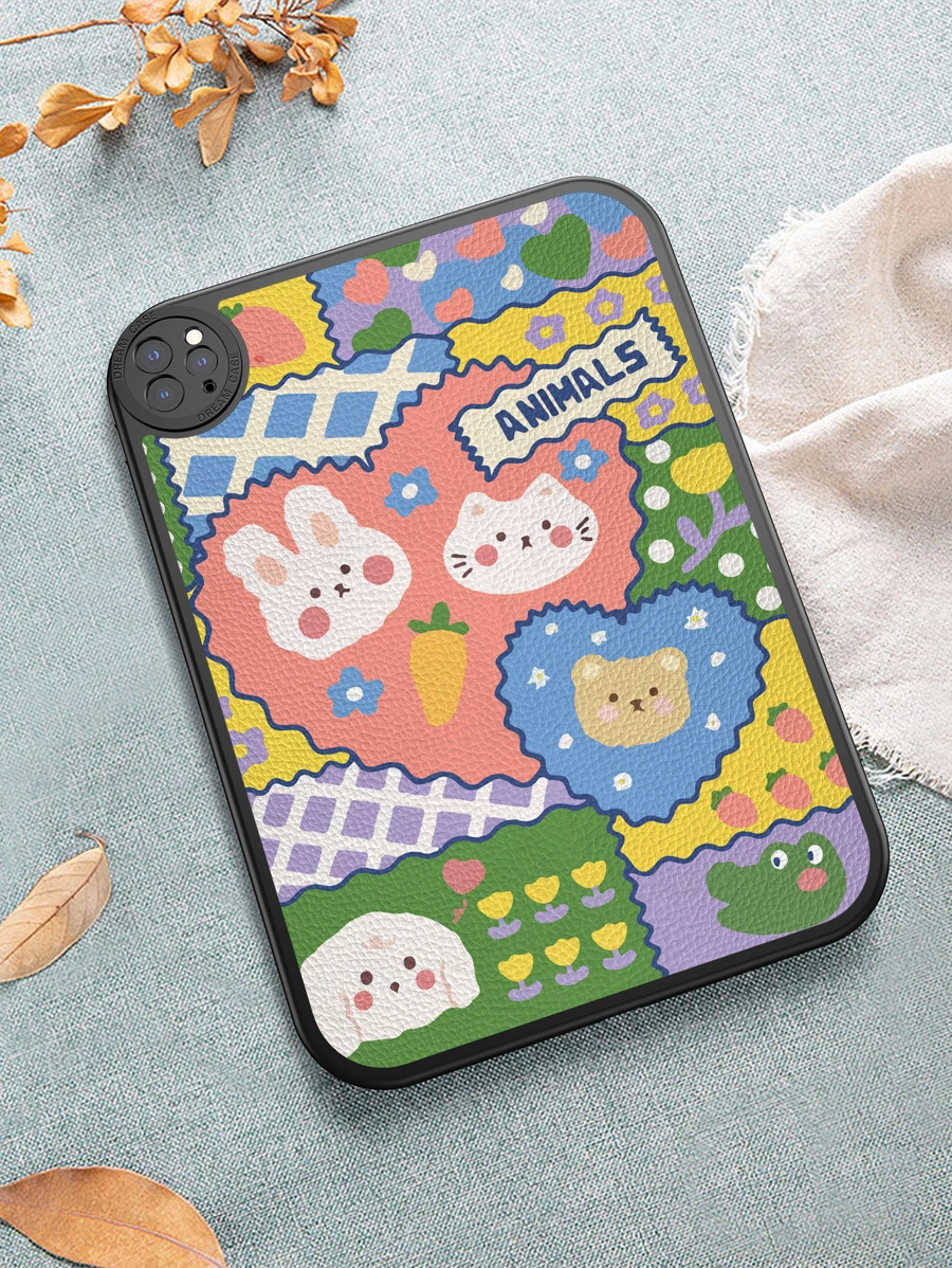 1 Stück schwarze Tablethülle kompatibel mit Samsung Galaxy Tab A7 Lite 8,7'' Tablet, cartoon-bunte und niedliche Tier 360-Grad verdickte Sturzsichere Leder Tragbare Tablethülle kompatibel mit iPad 9. Generation 10,2" - Verschiedenfarbig - Übersicht 1