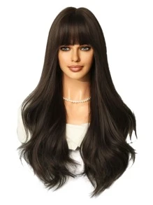 Long Body Wave Synthetic Wig With Bangs - Black - View 5