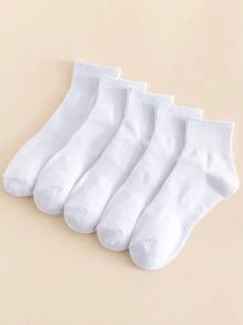 5 pares de calcetines tobilleros unicolor para hombre - Blanco - Ver 1
