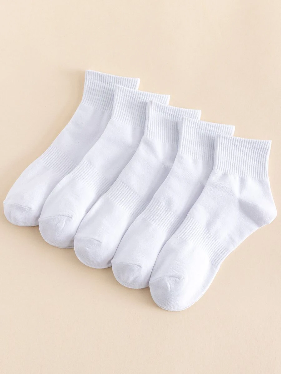 5 pares de calcetines tobilleros unicolor para hombre - Blanco - Ver 1