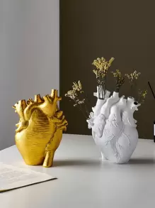 1 件古董人造心形花托，心形家居装饰桌面装饰品 - 白色 - 查看 4