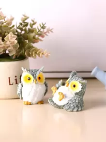 2pcs/set Polyresin Decoration Craft, Creative Owl Design Decoration Object For Home - Multicolor - View 1