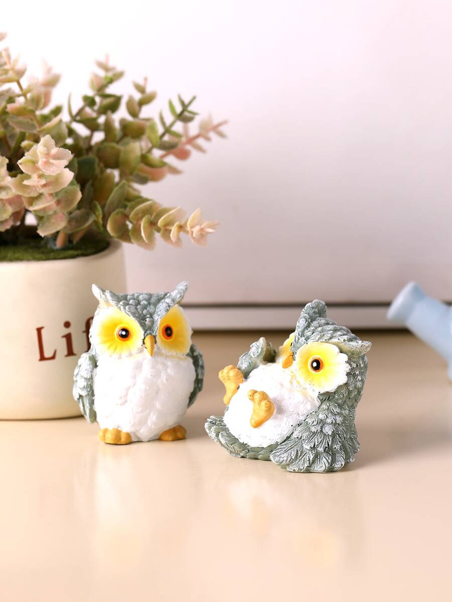 2pcs/set Polyresin Decoration Craft, Creative Owl Design Decoration Object For Home - Multicolor - View 1