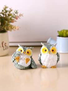 2pcs/set Polyresin Decoration Craft, Creative Owl Design Decoration Object For Home - Multicolor - View 2