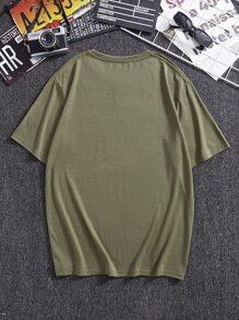 Hombres Camiseta con estampado de slogan - Verde militar - Ver 2