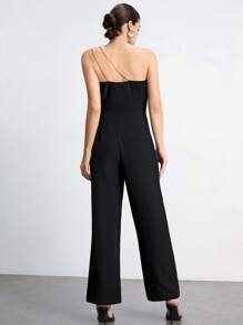 Maija One Shoulder Solid Jumpsuit Without Belt - Black - View 3