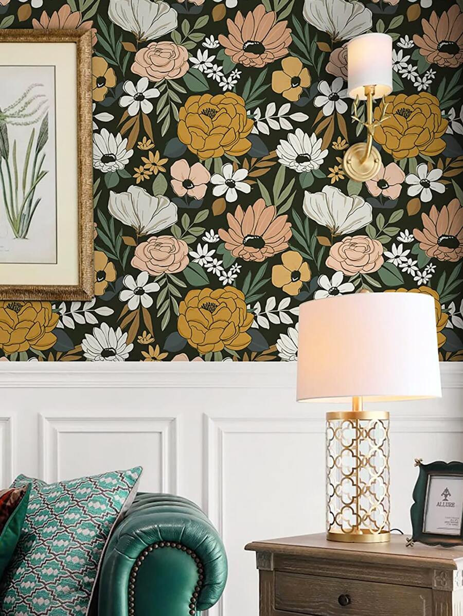 1roll 1m*40cm PVC Wall Paper, Floral Pattern Wall Adhesive Roll For Home - Multicolor - View 1