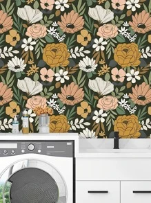 1roll 1m*40cm PVC Wall Paper, Floral Pattern Wall Adhesive Roll For Home - Multicolor - View 3