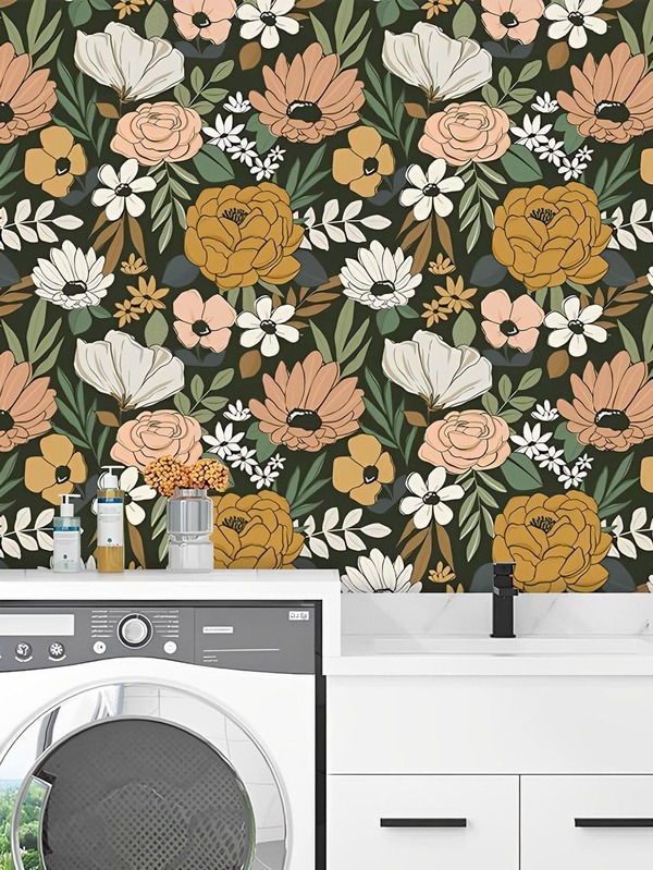 1roll 1m*40cm PVC Wall Paper, Floral Pattern Wall Adhesive Roll For