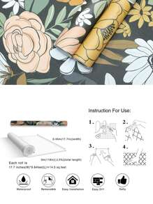 1roll 1m*40cm PVC Wall Paper, Floral Pattern Wall Adhesive Roll For Home - Multicolor - View 6