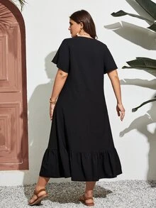 SHEIN Holidaya Đầm Plus Size Viên lá sen Hoa Boho - màu đen - Xem 2