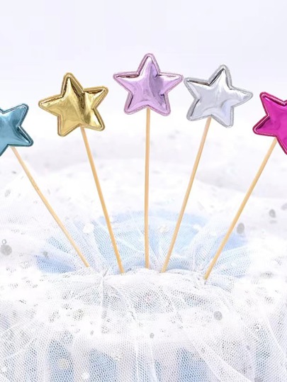 50pcs/set Fabric Cake Top Decoration, Star Design Cake Topper For Party