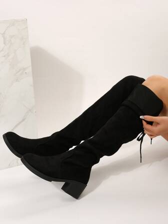 New Fashionable Thigh-High Chunky Heel Boots For Women,Cowboy Boots