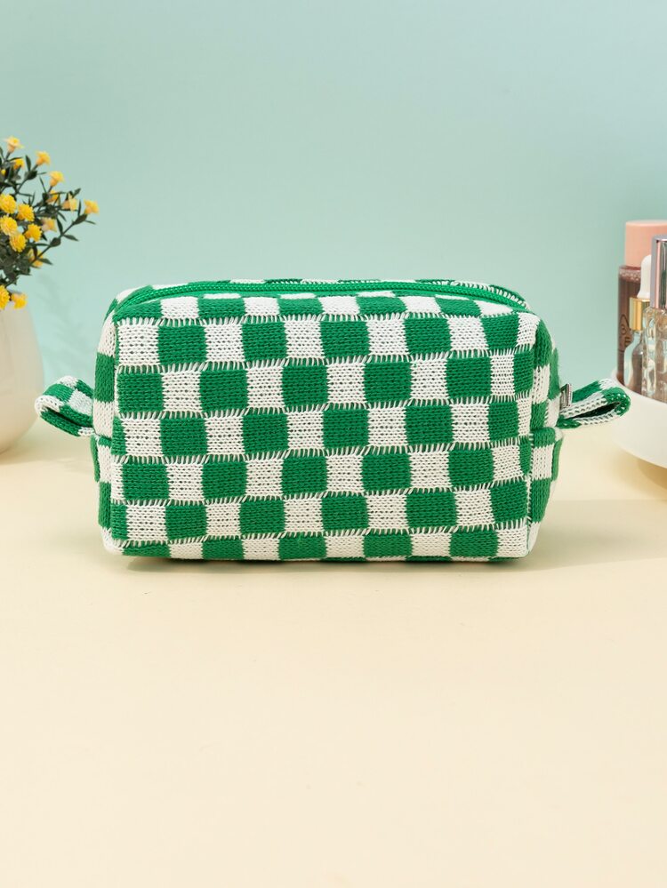 1Pc Checkerboard Green Large Capacity Portable Fabric Makeup Bag For Women Girls ,Makeup Bag Makeup Pouch Skincare Bag Toiletry Bag Packing Cubes,Travel Essentials Cruise Essentials Dorm Essentials,Wedding Bridesmaid Gifts,Mom Gifts,Birthday Gifts,Gifts For Friends And Teachers,Home Decor,Bathroom Livingroom Bedroom Decor,Bathroom Organizer,Jewelry Organizer,Lip Oil Organizer,Nail Polish Organizer