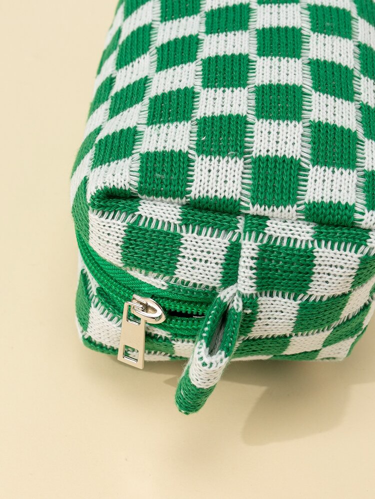 1Pc Checkerboard Green Large Capacity Portable Fabric Makeup Bag For Women Girls ,Makeup Bag Makeup Pouch Skincare Bag Toiletry Bag Packing Cubes,Travel Essentials Cruise Essentials Dorm Essentials,Wedding Bridesmaid Gifts,Mom Gifts,Birthday Gifts,Gifts For Friends And Teachers,Home Decor,Bathroom Livingroom Bedroom Decor,Bathroom Organizer,Jewelry Organizer,Lip Oil Organizer,Nail Polish Organizer