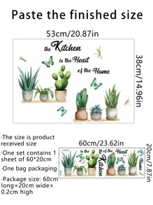 1入組仙人掌和字母圖形防水廚房貼紙廚房用現代PVC牆面翻新貼紙