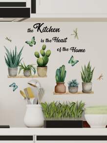 1入組仙人掌和字母圖形防水廚房貼紙廚房用現代PVC牆面翻新貼紙